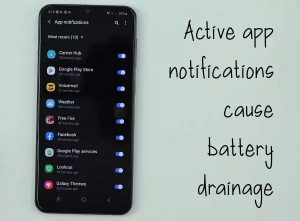 Notifications on android phone: disable to save battery